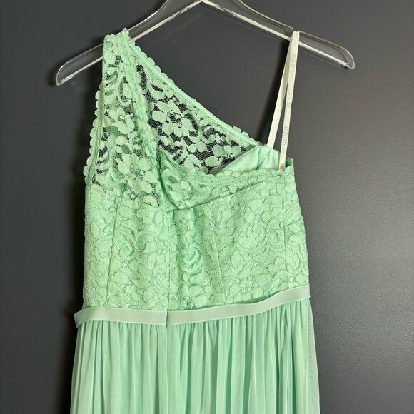 David's Bridal F17063 Mint Green One Shoulder Lace & Chiffon Maxi Dress NEW Sz 6 - Picture 5 of 13